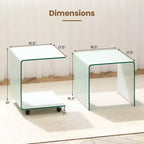 Table d'appoint en C avec étagère à 2 niveaux, 4 roulettes pivotantes et verrouillables pour salon Transparent/Blanc