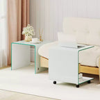 Table d'appoint en C avec étagère à 2 niveaux, 4 roulettes pivotantes et verrouillables pour salon Transparent/Blanc