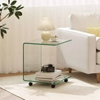 Table d'appoint en C avec étagère à 2 niveaux, 4 roulettes pivotantes et verrouillables pour salon Transparent/Blanc