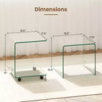 Table d'appoint en C avec étagère à 2 niveaux, 4 roulettes pivotantes et verrouillables pour salon Transparent/Blanc
