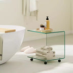 Table d'appoint en C avec étagère à 2 niveaux, 4 roulettes pivotantes et verrouillables pour salon Transparent/Blanc