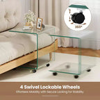 Table d'appoint en C avec étagère à 2 niveaux, 4 roulettes pivotantes et verrouillables pour salon Transparent/Blanc