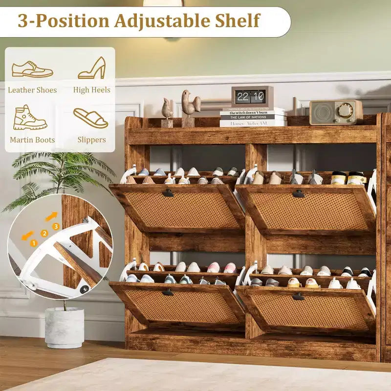 Shoe Cabinet with 4 Deep Flip Drawers, Base Freestanding Wooden Shoe Storage Cabinet, Shoe Organizer Hidden Shoe Rack for Entryway, Hallway, 2PCS