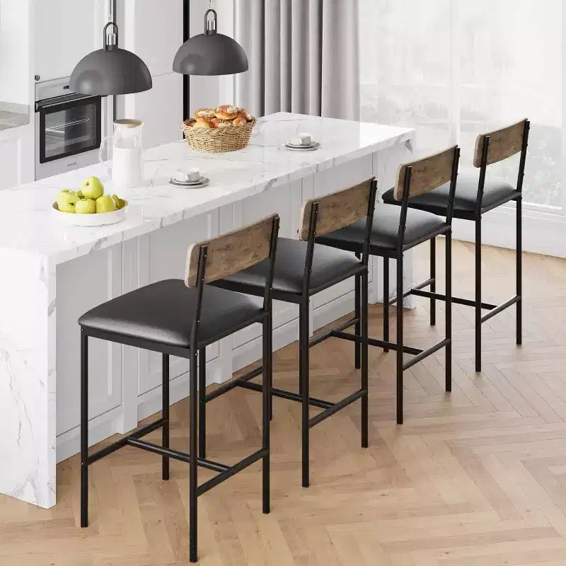 Acekool 65cm Counter Height Bar Stools Set of 4 Faux Leather with Back and Footrest for Kitchen Island
