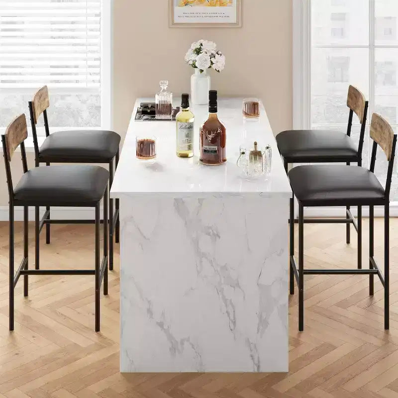 Acekool 65cm Counter Height Bar Stools Set of 4 Faux Leather with Back and Footrest for Kitchen Island