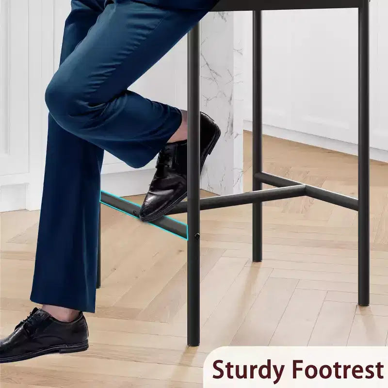 Acekool 65cm Counter Height Bar Stools Set of 4 Faux Leather with Back and Footrest for Kitchen Island