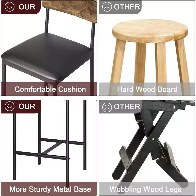 Acekool 65cm Counter Height Bar Stools Set of 4 Faux Leather with Back and Footrest for Kitchen Island