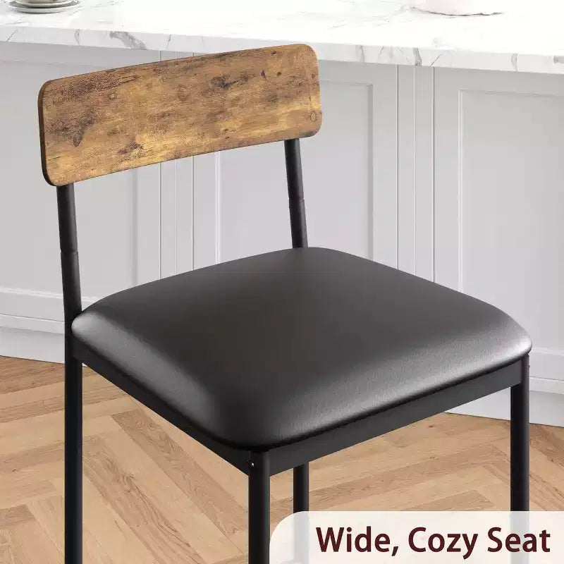 Acekool 65cm Counter Height Bar Stools Set of 4 Faux Leather with Back and Footrest for Kitchen Island