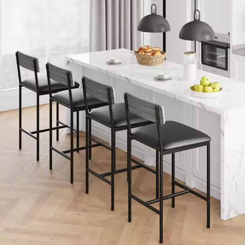 Acekool 65cm Counter Height Bar Stools Set of 4 Faux Leather with Back and Footrest for Kitchen Island