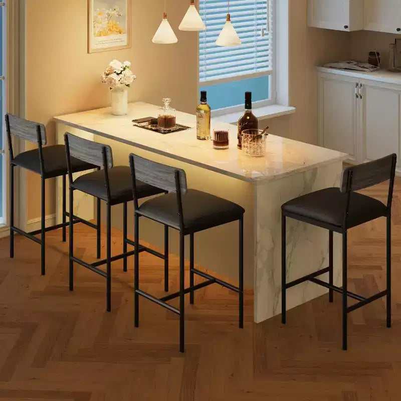 Acekool 65cm Counter Height Bar Stools Set of 4 Faux Leather with Back and Footrest for Kitchen Island