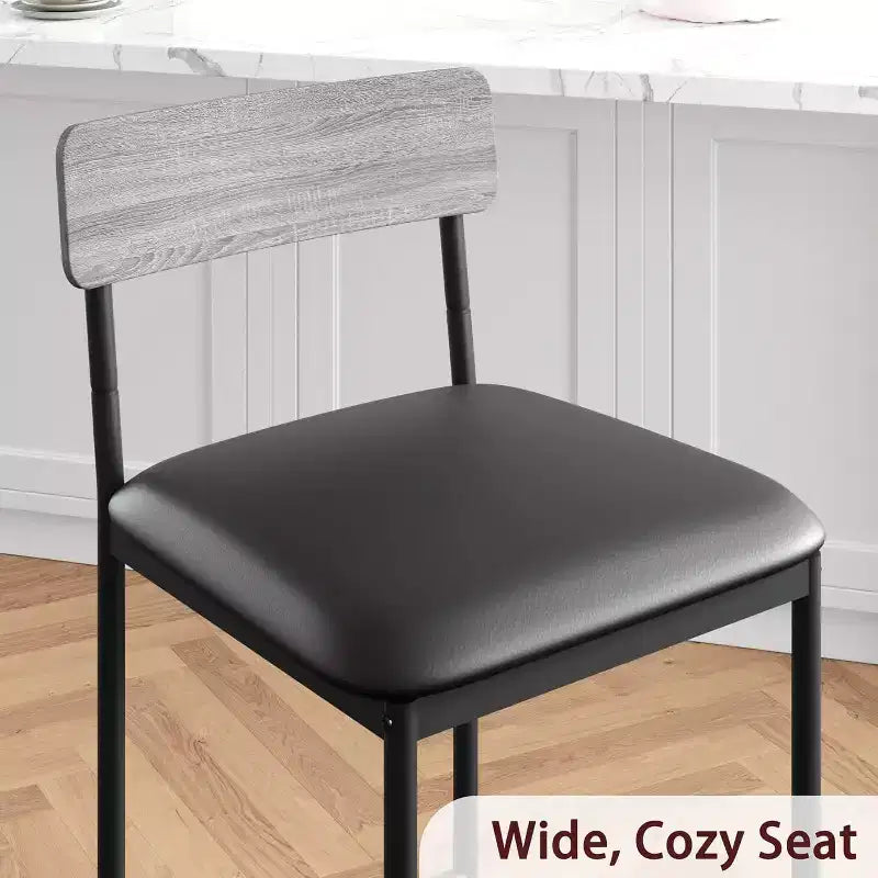 Acekool 65cm Counter Height Bar Stools Set of 4 Faux Leather with Back and Footrest for Kitchen Island