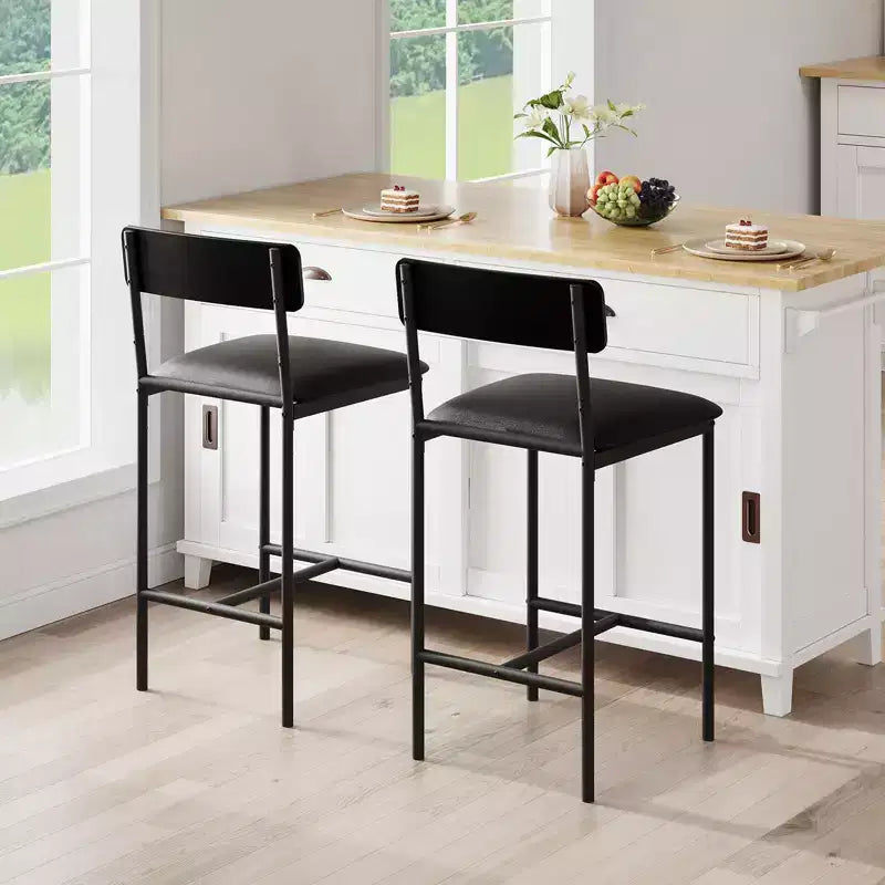 Acekool 65cm Counter Height Bar Stools Set of 4 Faux Leather with Back and Footrest for Kitchen Island