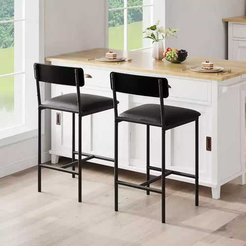 Acekool 65cm Counter Height Bar Stools Set of 4 Faux Leather with Back and Footrest for Kitchen Island