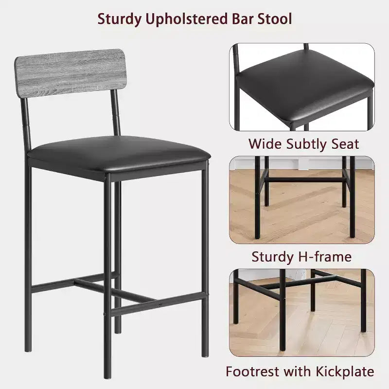 Acekool 65cm Counter Height Bar Stools Set of 4 Faux Leather with Back and Footrest for Kitchen Island
