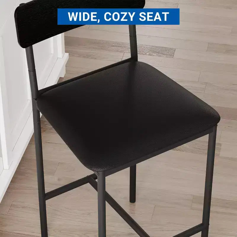 Acekool 65cm Counter Height Bar Stools Set of 4 Faux Leather with Back and Footrest for Kitchen Island