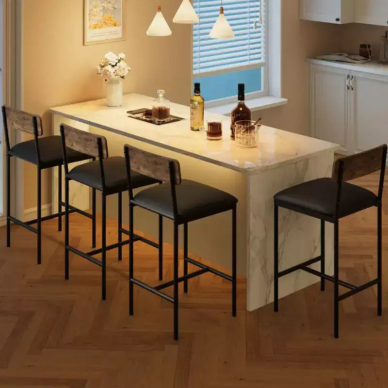 Acekool 65cm Counter Height Bar Stools Set of 4 Faux Leather with Back and Footrest for Kitchen Island