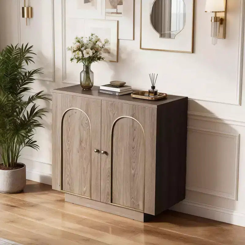 Clihome 30.3 in.H Accent Cabinet Office Storage Cabinet with 1 Shelf and Soft-Close Hinges, Arched Doors