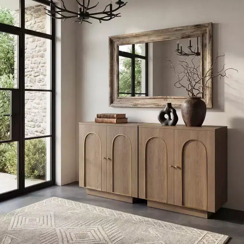 Clihome 30.3 in.H Accent Cabinet Office Storage Cabinet with 1 Shelf and Soft-Close Hinges, Arched Doors