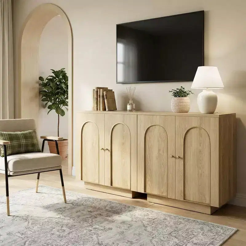 Clihome 30.3 in.H Accent Cabinet Office Storage Cabinet with 1 Shelf and Soft-Close Hinges, Arched Doors