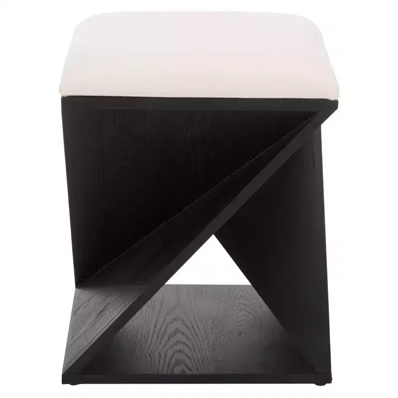Lucy Wooden Stool with Cushion - Black/White - SEI