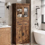 67 Tall Storage Cabinet with 4 Doors, Adjustable Shelves & Flip Glass Drawer, for Bathroom, Kitchen, Living Room