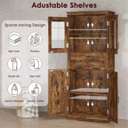 Meuble de rangement haut de 67 pouces avec 4 portes, étagères réglables et tiroir en verre rabattable, pour salle de bain, cuisine, salon
