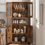 Meuble de rangement haut de 67 pouces avec 4 portes, étagères réglables et tiroir en verre rabattable, pour salle de bain, cuisine, salon
