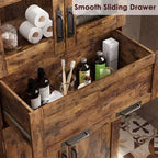 Meuble de rangement haut de 67 pouces avec 4 portes, étagères réglables et tiroir en verre rabattable, pour salle de bain, cuisine, salon