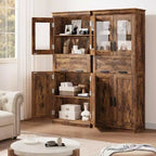 Meuble de rangement haut de 67 pouces avec 4 portes, étagères réglables et tiroir en verre rabattable, pour salle de bain, cuisine, salon