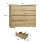 Commode en bois à 8 tiroirs - 120 cm de large, rangement profond pour chambre, salon et couloir