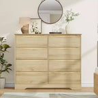 Commode en bois à 8 tiroirs - 120 cm de large, rangement profond pour chambre, salon et couloir