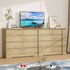 Commode en bois à 8 tiroirs - 120 cm de large, rangement profond pour chambre, salon et couloir