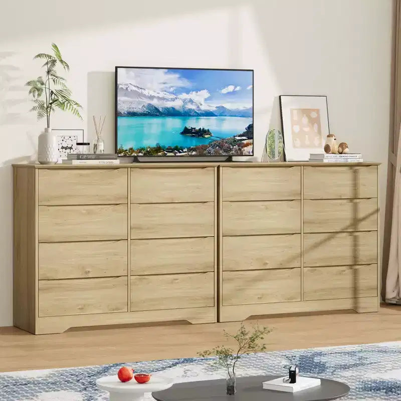 8-Drawer Wooden Dresser - 47.2 Wide, Deep Storage for Bedroom, Living Room & Hallway