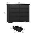 Commode en bois à 8 tiroirs - 120 cm de large, rangement profond pour chambre, salon et couloir