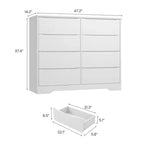 Commode en bois à 8 tiroirs - 120 cm de large, rangement profond pour chambre, salon et couloir