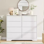 Commode en bois à 8 tiroirs - 120 cm de large, rangement profond pour chambre, salon et couloir