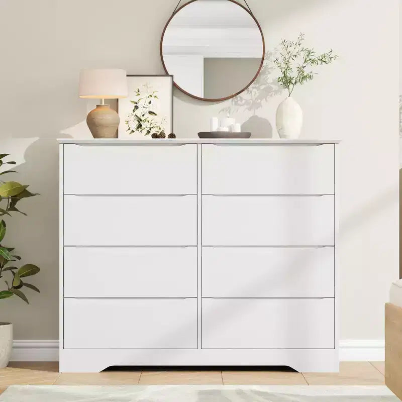8-Drawer Wooden Dresser - 47.2 Wide, Deep Storage for Bedroom, Living Room & Hallway