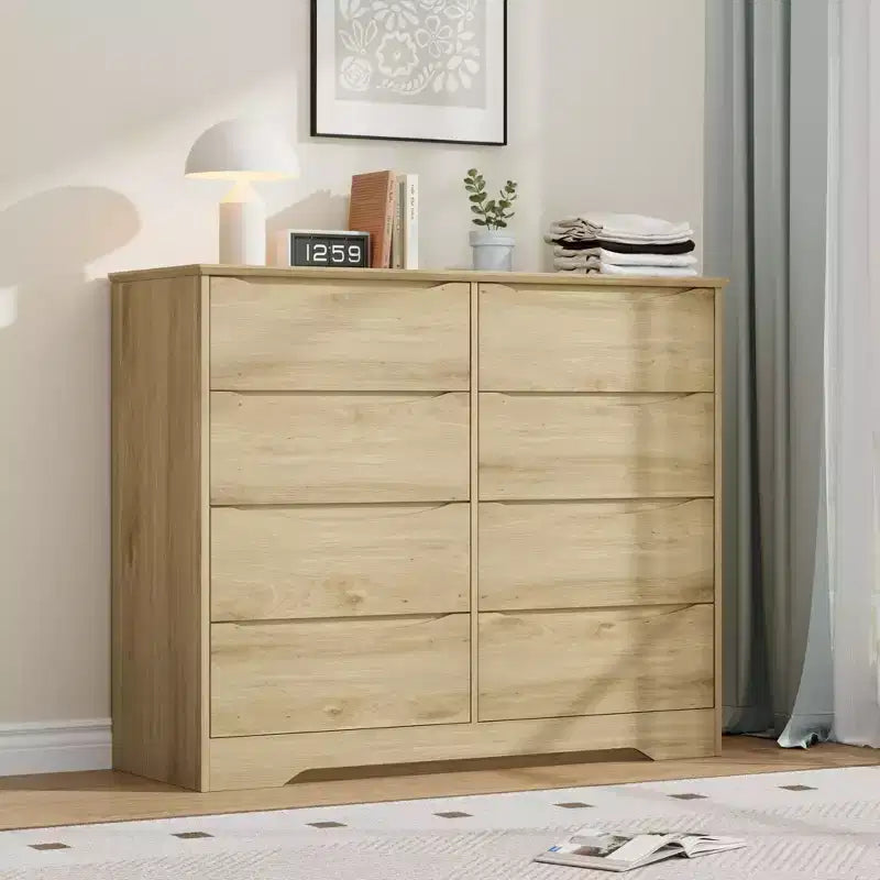 8-Drawer Wooden Dresser - 47.2 Wide, Deep Storage for Bedroom, Living Room & Hallway