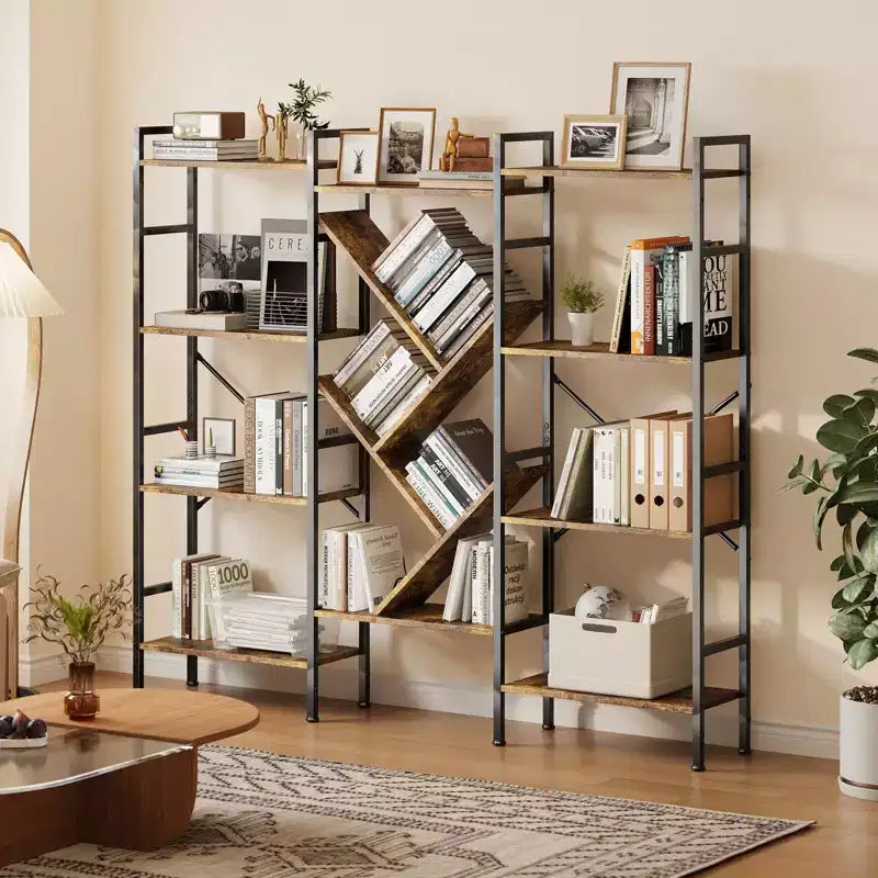 Industrial 4-Tier Wooden Bookcase, Open Bookshelf, Sturdy Metal Frame, Rustic Display Storage Shelves, for Living Room, Bedroom