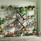 Étagère bibliothèque industrielle à 4 niveaux, étagère ouverte, cadre métallique robuste, étagères de rangement décoratives rustiques, pour salon, chambre à coucher