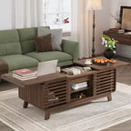 Table basse moderniste du milieu du siècle avec plateau coulissant et rangement dissimulé