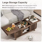 Table basse moderniste du milieu du siècle avec plateau coulissant et rangement dissimulé