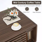 Table basse moderniste du milieu du siècle avec plateau coulissant et rangement dissimulé