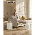 Tabouret de coiffeuse, Ottoman de rangement rond, Petite table basse, Repose-pieds, Couvercle amovible, Montage facile, Molleton Teddy
