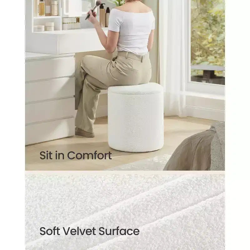 SONGMICS Vanity Stool, Set of 2, Round Storage Ottoman, Small Coffee Table, Foot Stool, Removable Lid, Easy Assembly, Teddy Fleece