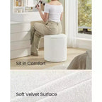Tabouret de coiffeuse, Ottoman de rangement rond, Petite table basse, Repose-pieds, Couvercle amovible, Montage facile, Molleton Teddy
