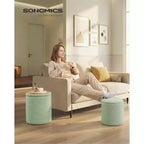 Tabouret de coiffeuse, Ottoman de rangement rond, Petite table basse, Repose-pieds, Couvercle amovible, Montage facile, Molleton Teddy