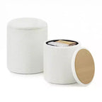 SONGMICS Vanity Stool, Set of 2, Round Storage Ottoman, Small Coffee Table, Foot Stool, Removable Lid, Easy Assembly, Teddy Fleece