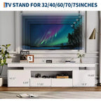 Meuble TV pour téléviseur de 75/80/85 pouces, meuble de divertissement moderne laqué brillant, étagères de rangement en verre, console multimédia pour salon et chambre à coucher