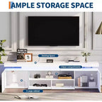 Meuble TV pour téléviseur de 75/80/85 pouces, meuble de divertissement moderne laqué brillant, étagères de rangement en verre, console multimédia pour salon et chambre à coucher